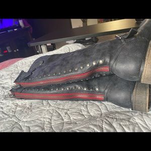 Swede black Cactus studded high boots